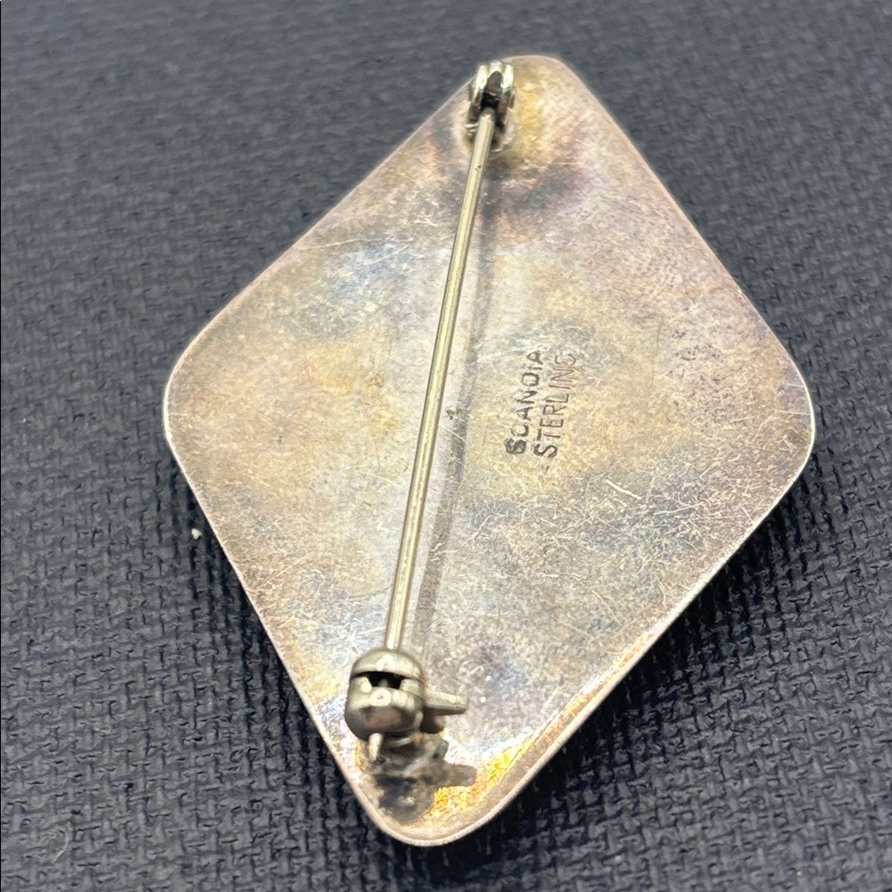 VTG Scandia Mosaic Raw Opal Diamond Shaped Brooch John Eisen Australia Silver - Picture 8 of 9